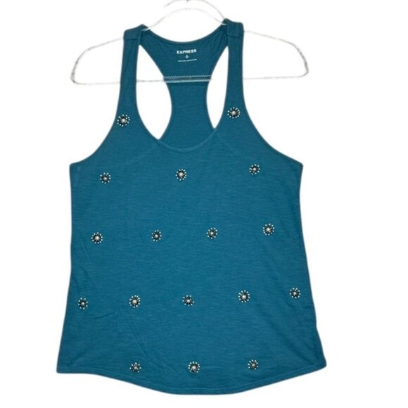 Express Turquoise Racerback Tank Top With Studded Embellishments S - Picture 1 of 7